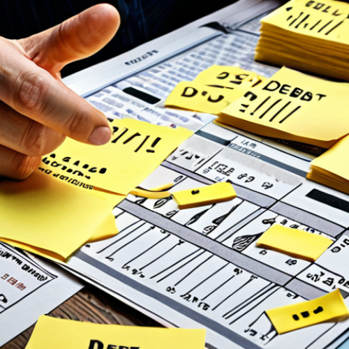 **

A person meticulously creating a "debt map" with sticky notes and financial documents spread across a table, symbolizing organization and awareness of their financial situation. Focus on the details – interest rates, due dates, and amounts owed clearly visible on the notes.

**